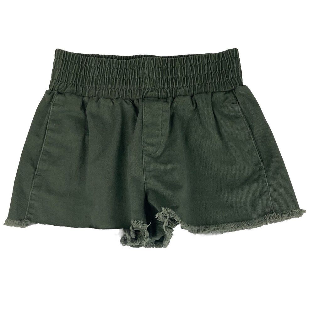 No Boundaries Paperbag Shorts Raw Hem Olive Green Elastic Waist‎ Size S (3-5)